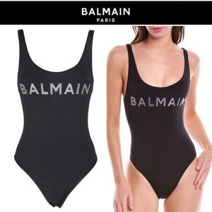 BALMAIN Logo crystal embellished swimsuit in Black sz EU 36 470$